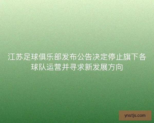 江苏足球俱乐部发布公告决定停止旗下各球队运营并寻求新发展方向