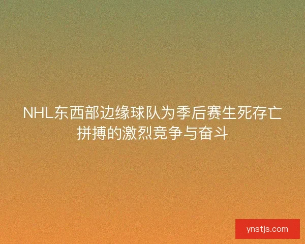 NHL东西部边缘球队为季后赛生死存亡拼搏的激烈竞争与奋斗